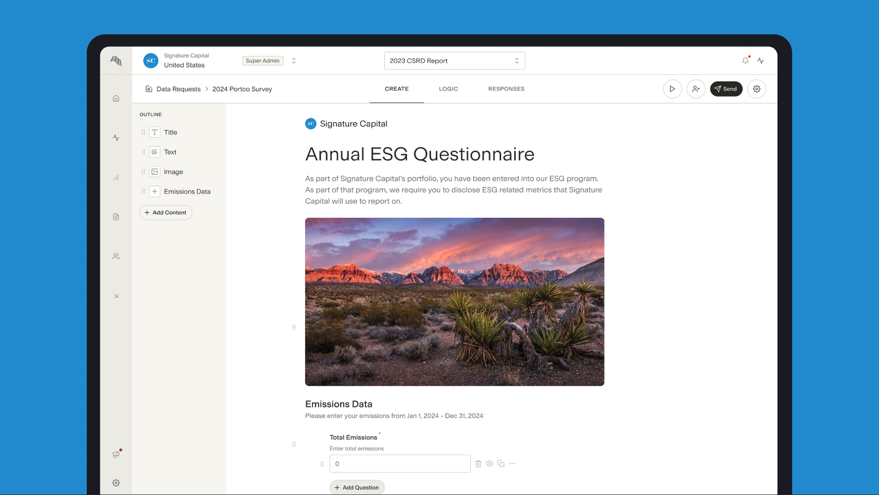 Gravity survey builder showing an ESG questionnaire