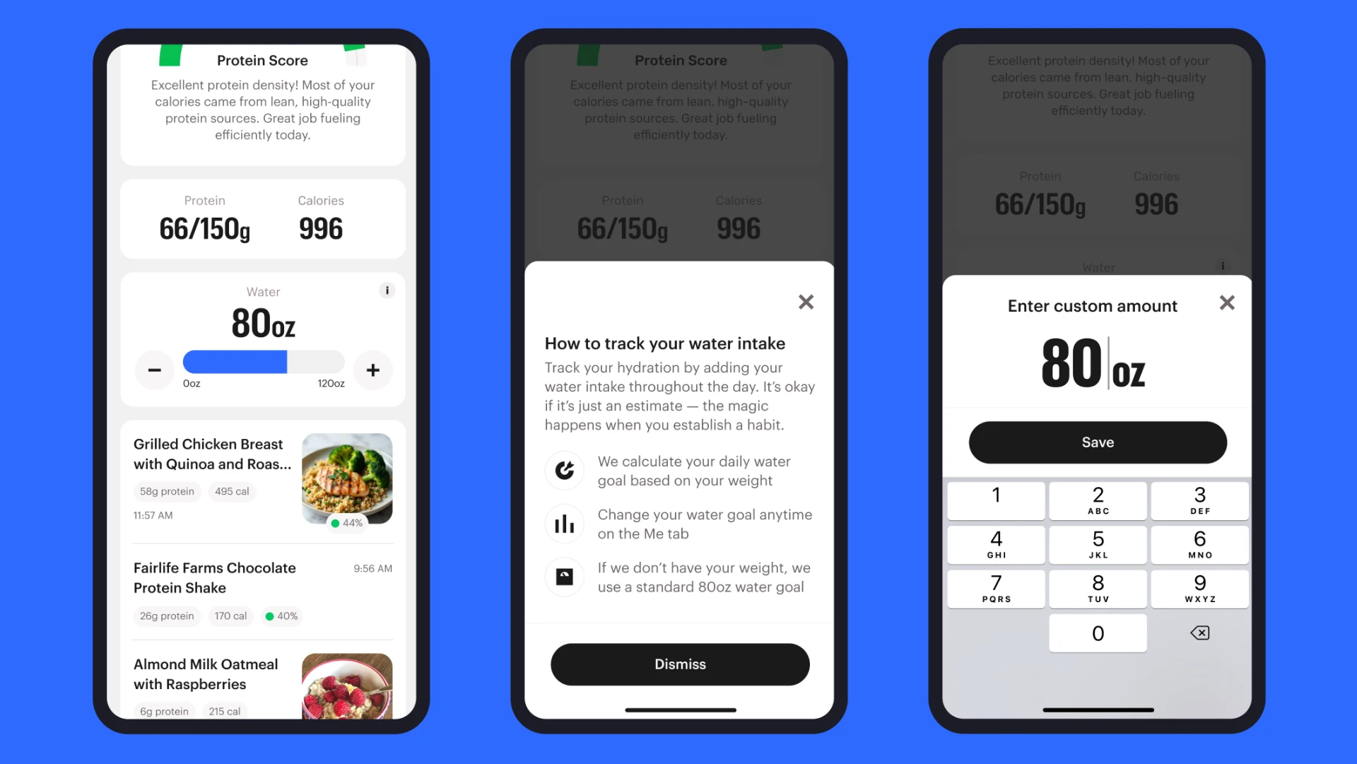 Zero protein and water tracking with hydration logging