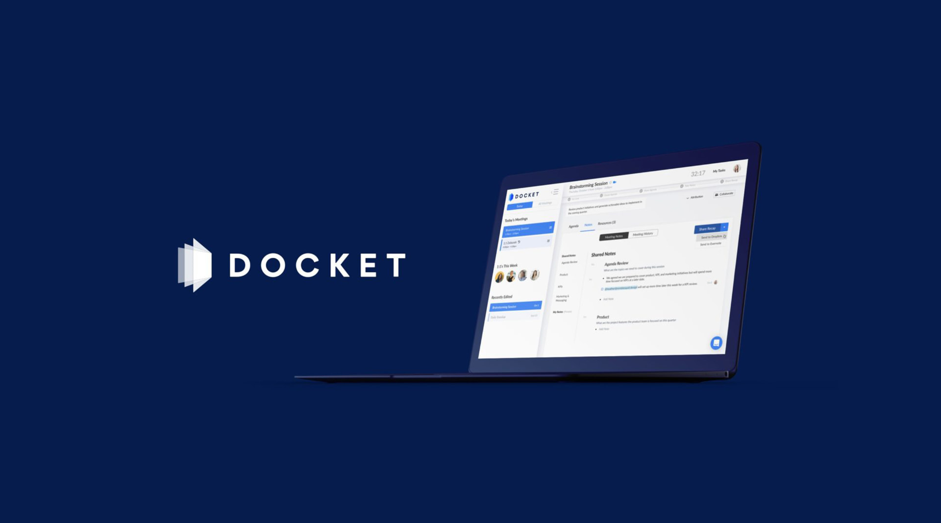 Docket meeting app on a laptop